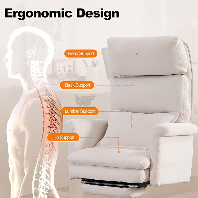 Okeysen Office Chair with Flip Armrests, Big and Tall Office Chair with Foot Rest, Wide Reclining Desk Chair for Cross Legged Sitting & Pets, Executive Ergonomic Computer Gaming Chair with Pillow