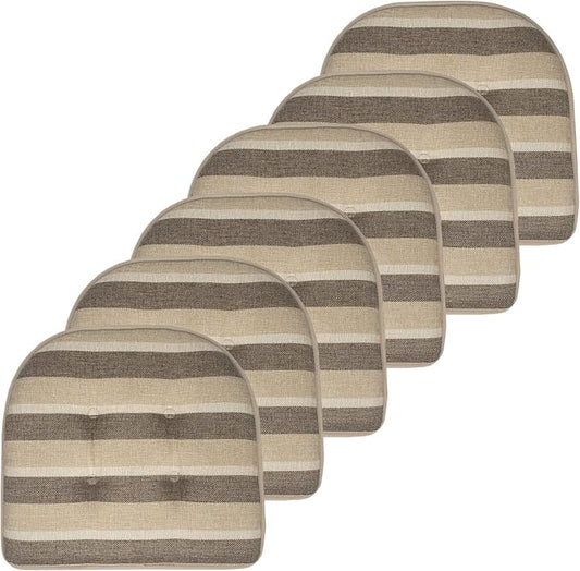 Sweet Home Collection Chair Cushion Memory Foam Pads Tufted Slip Non Skid Rubber Back U-Shaped 17" x 16" Seat Cover, 6 Count (Pack of 1), Bradford Beige/Brown