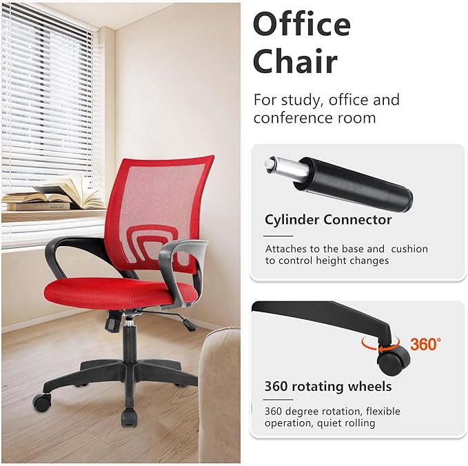 PayLessHere Home Office Desk Computer Chair - Adjustable Ergonomic With Lumbar Support, Armrest, High Density Mesh, 360 Degree Swivel for Adults (Pack of 2, Red)
