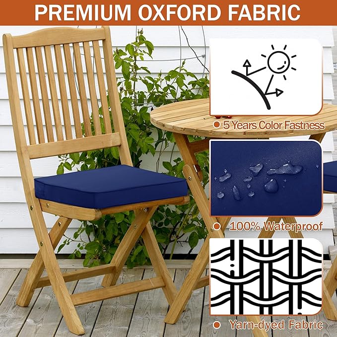 Outdoor Chair Cushions 16 x 17 Inch, Set of 4, Water Resistant Patio Chair Cushions with Tie 3 Year Color Fastness Thick Outdoor Seat Cushion for Garden Lawn Patio Furniture Navy