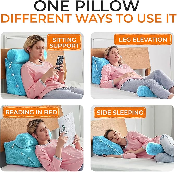Cheer Collection Reading Wedge Pillow - Adjustable Wedge Reading Pillow with Neck Support, Hollow Fiber-Filled Backrest Pillow for Reading, Gaming, and TV Watching, Sky Blue