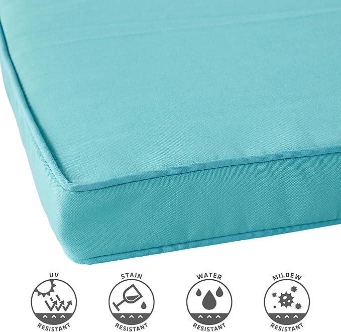 Outdoor 18 inch Square Patio Dining Chair Pads – Comfortable Fiber-Filled Seat Cushions with Ties, Reversible Polyester Fabric - Teal, Set of 4