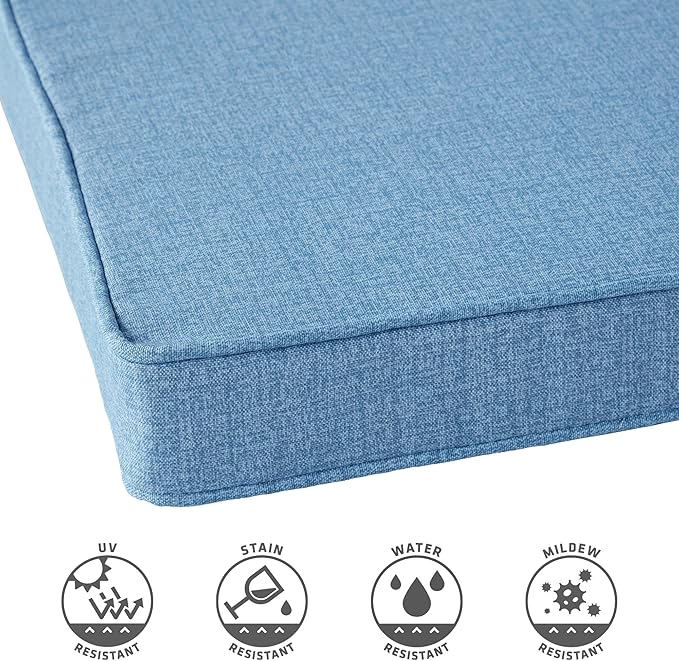 Outdoor 18 inch Square Patio Dining Chair Pads – Comfortable Fiber-Filled Seat Cushions with Ties, Reversible Polyester Fabric - Denim, Set of 4