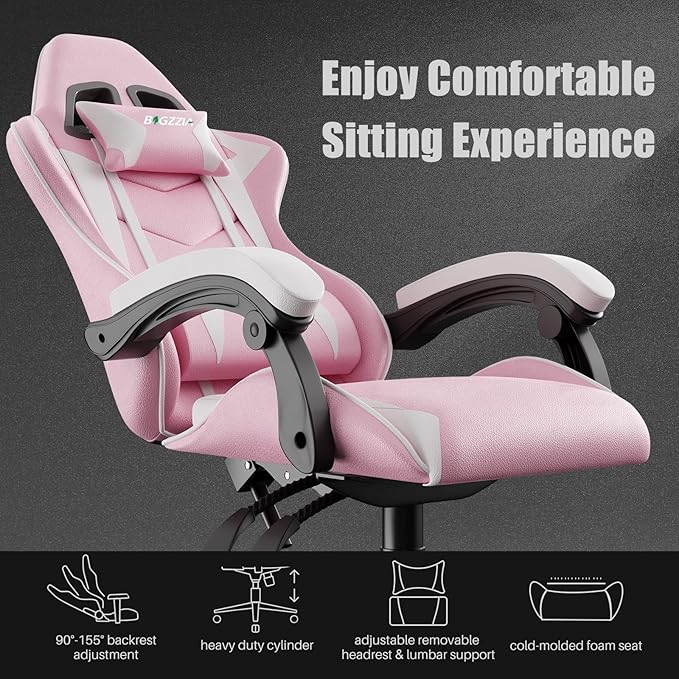 Racingreat Pink Gaming Chair High Back, Ergonomic Computer Gamer Chair with Headrest and Lumbar Support, Racing Style Reclining Game Chair for Adults, Kids