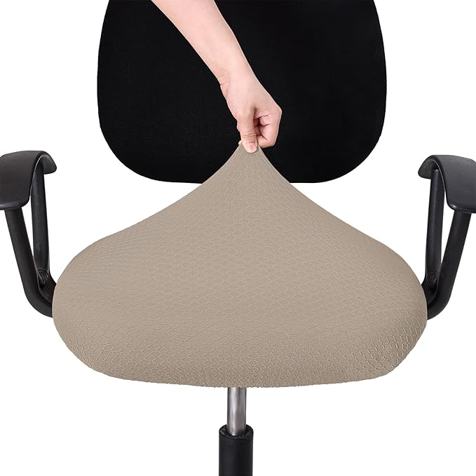 Smiry Stretch Jacquard Office Computer Chair Seat Covers, Removable Washable Anti-dust Desk Chair Seat Cushion Protectors - Taupe