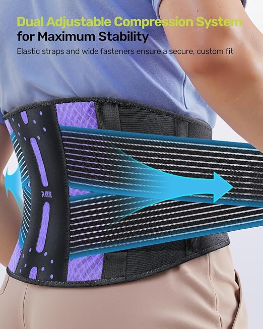 Rakiie Slim Back Brace for Lower Back Pain Relief, Lightweight & Breathable Back Support Brace for Men Women, Ergonomic Light Lumbar Support for Everyday Wear, Purple XXL