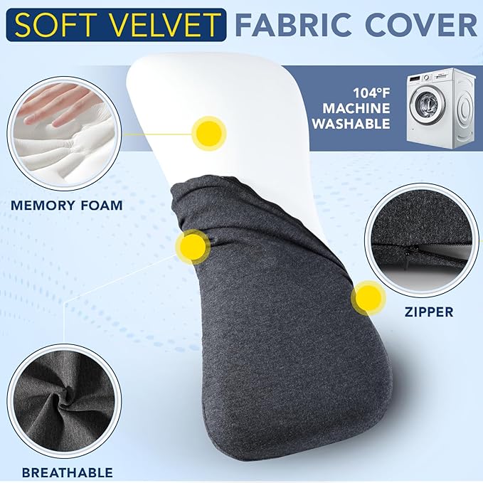 Hapiclody Lumbar Support Pillow for Sleeping Memory Foam Lumbar Pillow for Lower Back Pain Relief Back Support Pillow for Side,Back and Stomach Sleepers-Bed Wedge Bolster Pillow Bed Rest Pillow(Gray)