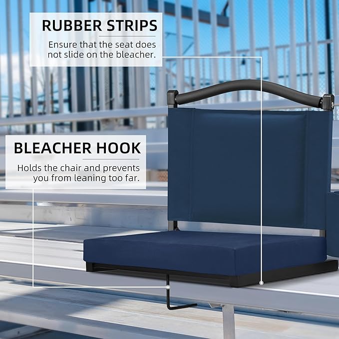 HABUTWAY Stadium Seats with Back Support and Thick Cushion Bleacher Seats with Backs and Cushion Wide, Stadium Chairs Include Shoulder Strap and Pocket, Perfect for Sports Events