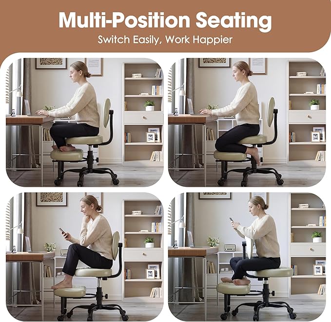 Cross Legged Office Chair, 360° Swivel ADHD Chairs for Adults, Height Adjustable Ergonomic Cross Legged Office Chair with Wheels, Wide Cross Legged Chair for Meditation, Yoga (Beige)