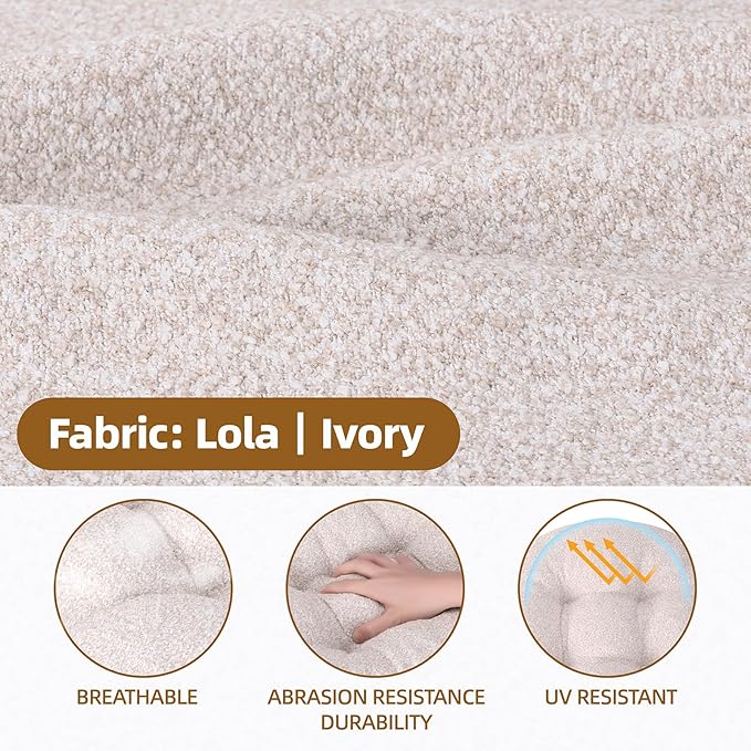 Rocking Chair Cushion - Lola Cotton-Linen Fabric, High-Density Sponge, Durable Comfort Non-Slip Bottom Tufted Seat Pads with Ties, Lola︱Ivory, 44x19x4 inch
