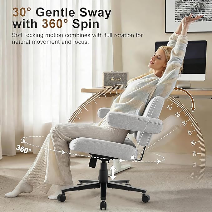 Vigosit Criss Cross Office Chair, Plush Oversized for Cross-Legged Sitting, Adjustable Arms & 360° Swivel Casters - for Home Office, Study, Gaming, Vanity, Comfortable Computer Chair(Grey)