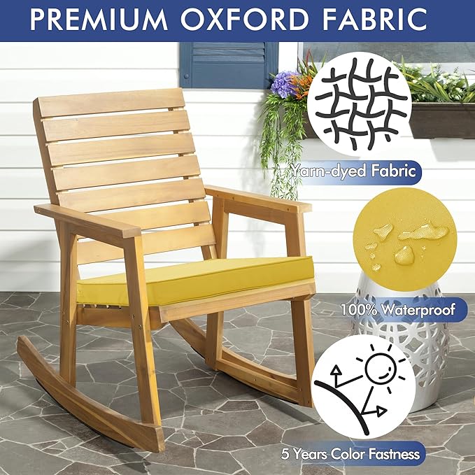 Outdoor Chair Cushions 19 x 19 Inch Water Resistant Patio Chair Cushions with Tie Color Fastness Thick Outdoor Seat Cushion for Garden Lawn Patio Furniture Yellow Set of 2