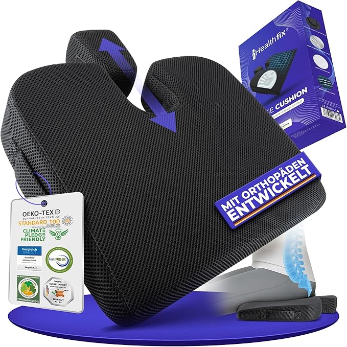 Healthfix® Wedge Seat Cushion - Orthopedic Memory Foam Seat Wedge for Office Chairs, Posture Support, Pressure Relief for Back/HIPS/Tailbone - Medium (130-200 lbs)