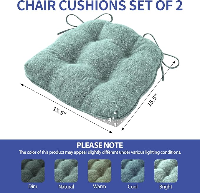 IPYNBAP Chair Cushions for Dining Chairs Set of 2, Kitchen Chair Cushions, Chair Pads with Ties Non Slip Backing, Christmas Room Decor, Tufted Memory Foam Seat Cushion 2 Pack, 15.5x15.5x4, Sage Green