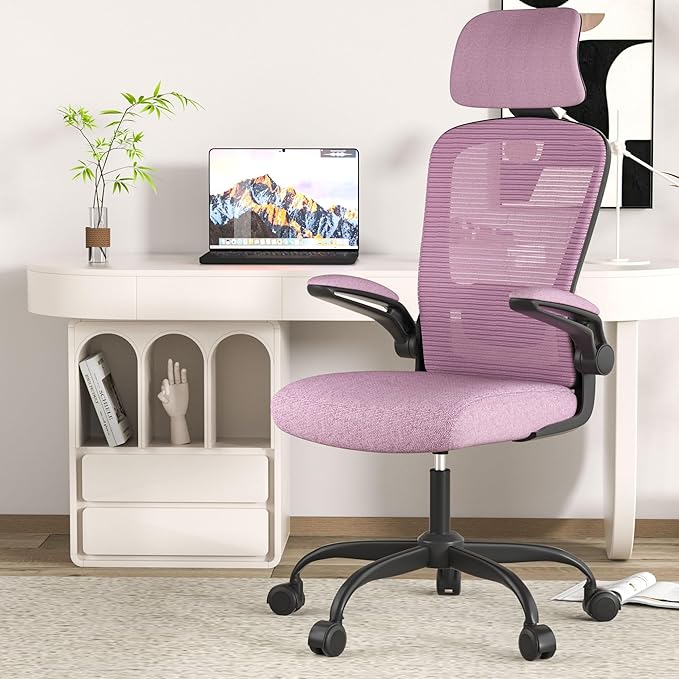 Ergonomic Office Chair for Long Hours Sitting – Back & Neck Pain Relief, Adjustable Lumbar Support & Headrest, High-Density Foam Seat, Ideal for Work & Home Office, Light Purple