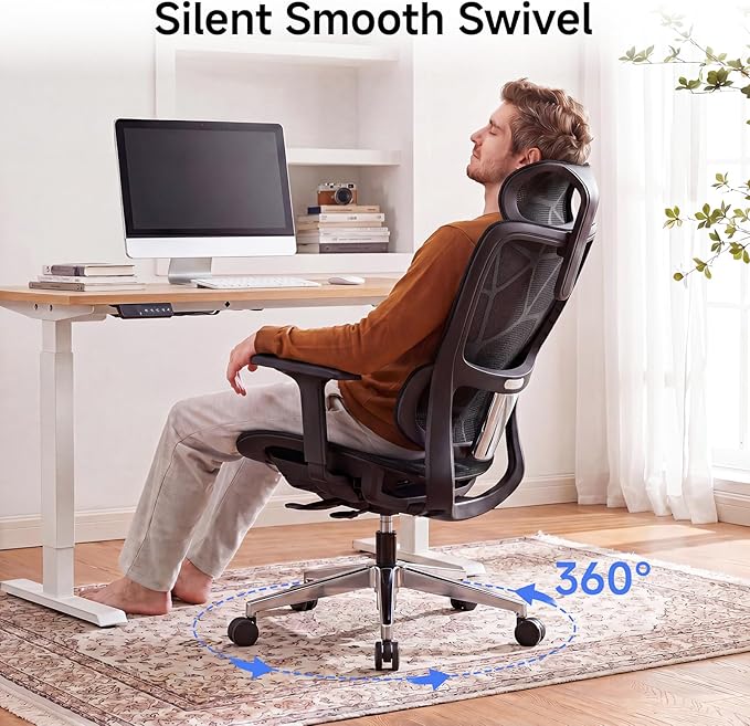 Ergonomic Office Chair with Dynamic Lumbar Support, High Back Mesh Chair with 4D Armrests & Headrest, 90°-135° Reclining Desk Chair, 380LBS Heavy Duty Computer Chair for Home Office (Black)