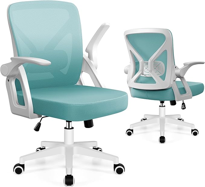 FelixKing Office Chair - Ergonomic Desk Chair Breathable Mesh Task with Wheels and Lumbar Support Home Desk Office Chairs with Flip up Armrest Rolling Swivel for Home Computer Blue