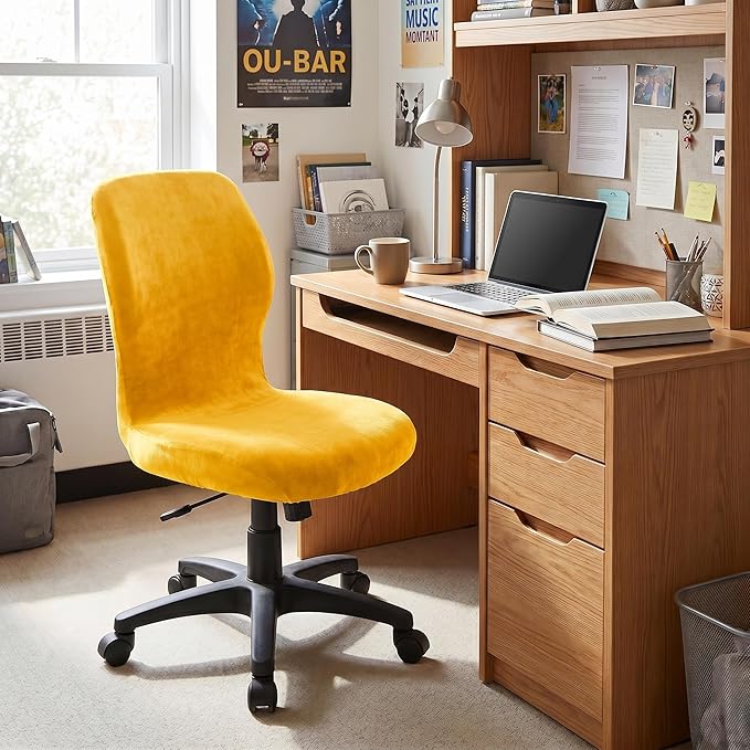 Deisy Dee Velvet Stretch Armless Office Chair Covers - Colorful Stretch Slipcover for Desk Chairs (Golden Yellow)