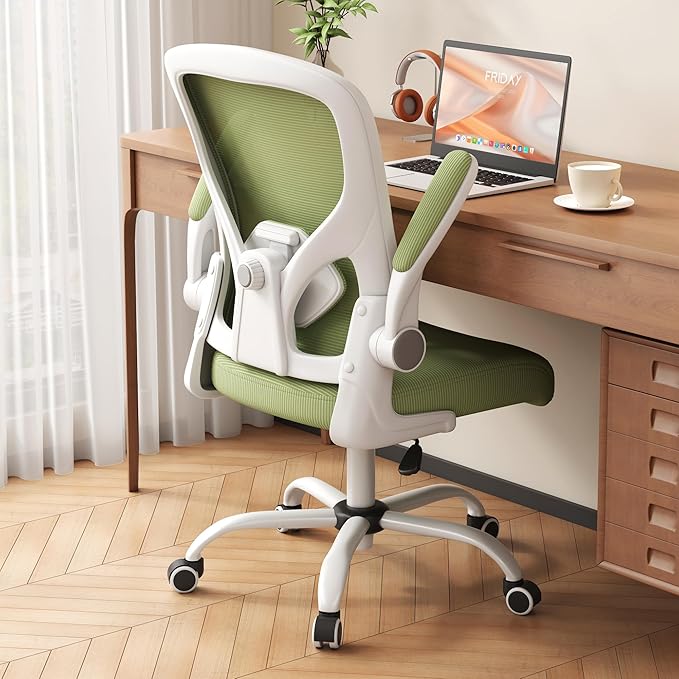 Office Chair, Ergonomic Desk Chair with Adjustable Lumbar Support Flip-up Arms,Comfortable Swivel Mesh Back Computer Chair Executive Task Chair for Home Office Use (Green)