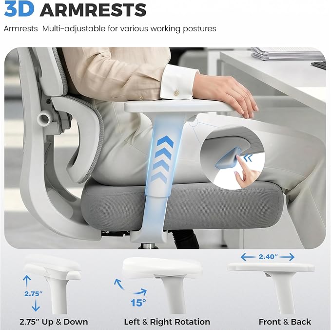 Office Chair, Ergonomic Office Desk Chair with Lumbar Support, Breathable Mesh Back & Thick Seat Cushion, High Back Office Desk Chairs Comfy for Home Office, 300Lbs, Gray