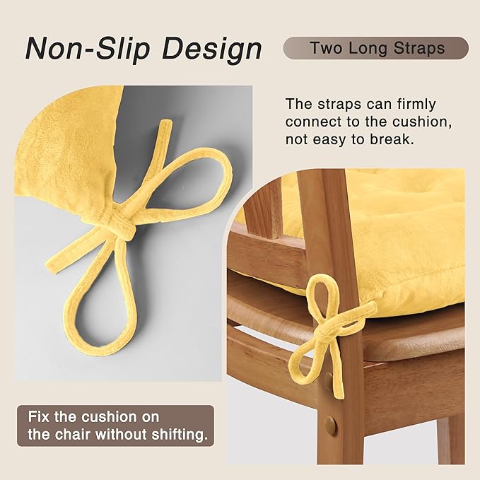OVOV 2 Pack Chair Cushions for Dining Chairs Soft Seat Cushions for Kitchen Desk Chairs Square Chair Pads with Ties (15.5"x15.5" Pastel Yellow)