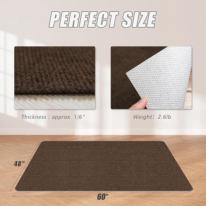 Sycoodeal Office Chair Mat for Hardwood Floor,Office Computer Gaming Chair Mat for Tile Floor,Large Floor Protector Rug,Anti-Slip,Easy to Clean,Coffee(48"x60")