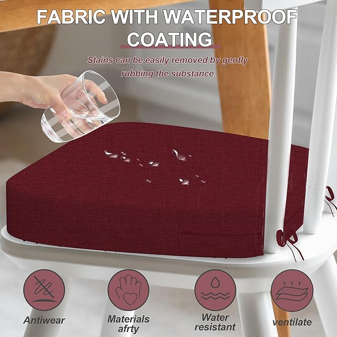 17'' x 16'' x 2.5" Thick Chair Cushions for Dining Chairs, 8 Pack Waterproof Easy Clean Kitchen Chair Pads with Ties and Non-Slip Backing