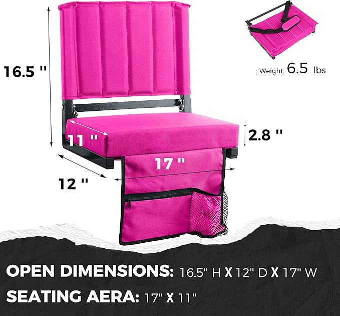 SPORT BEATS Stadium Seats with Back Support Bleacher Chairs with Back and Cushion Thick Padded Bleacher Seats Includes Shoulder Strap