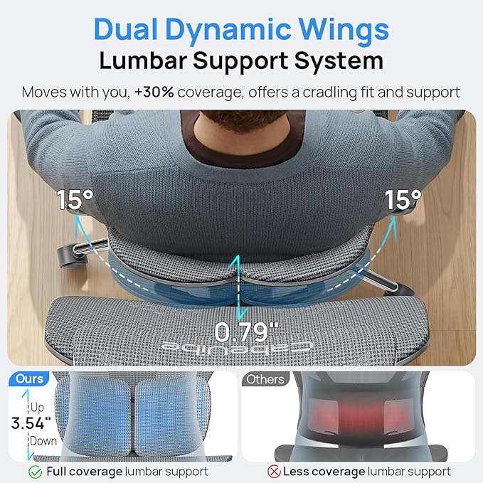 Ergonomic Office Chair with Lumbar Support - Over 10 Hours Sitting Comfortable, Mesh Big and Tall Home Computer Desk Chairs, 4D Headrest, 2-Gear Footrest, 630° Armrst, Seat Depth Adjustable