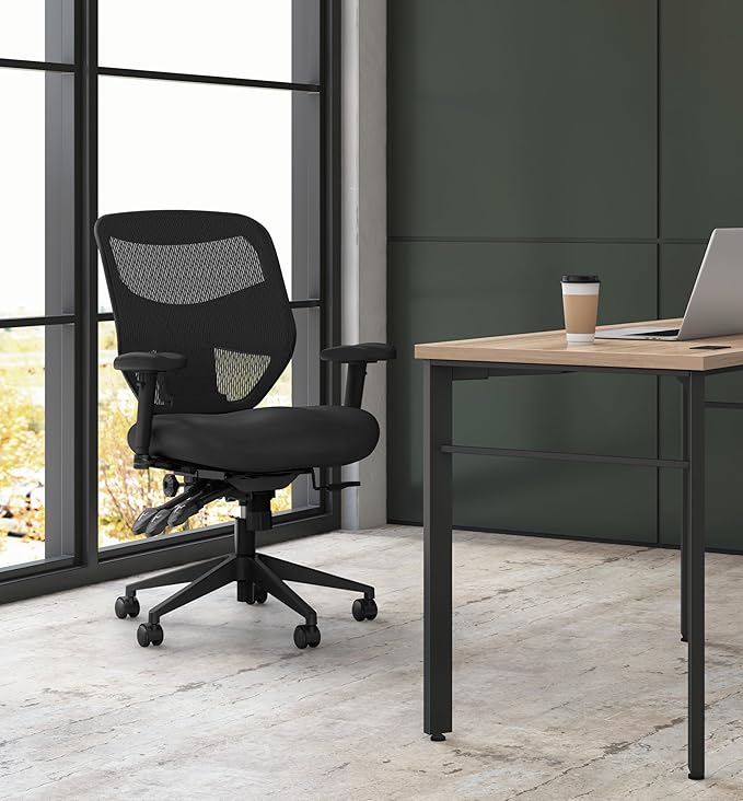 HON Prominent Ergonomic Mesh Office Chair with Adjustable Arms and Advanced Synchro‑Tilt Recline, High Back Desk and Computer Chair for Home Office or Workstation, Lumbar Support, Black
