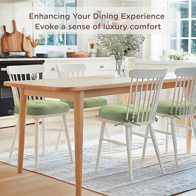 Codi Dining Chair Cushions 4 Pack, Thick Chairs Pads for Indoor Kitchen Room - Washable, Non-Slip Memory Foam Seat Cushion with Ties, 16.5"x16.5"x 3.5", Set of 4, Sage New