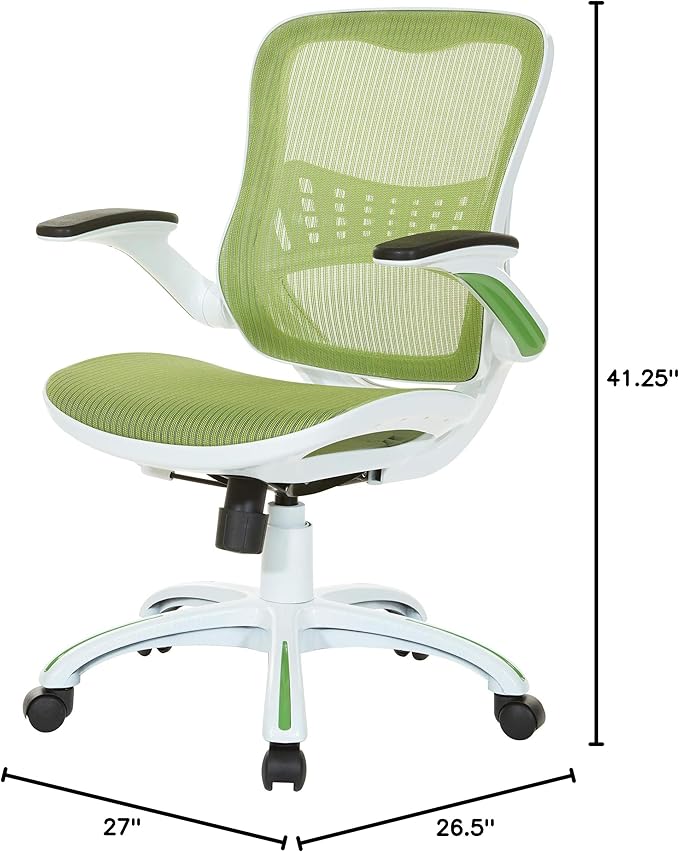 OSP Home Furnishings Riley Ventilated Manager's Office Desk Chair with Breathable Mesh Seat and Back, White Base with Green