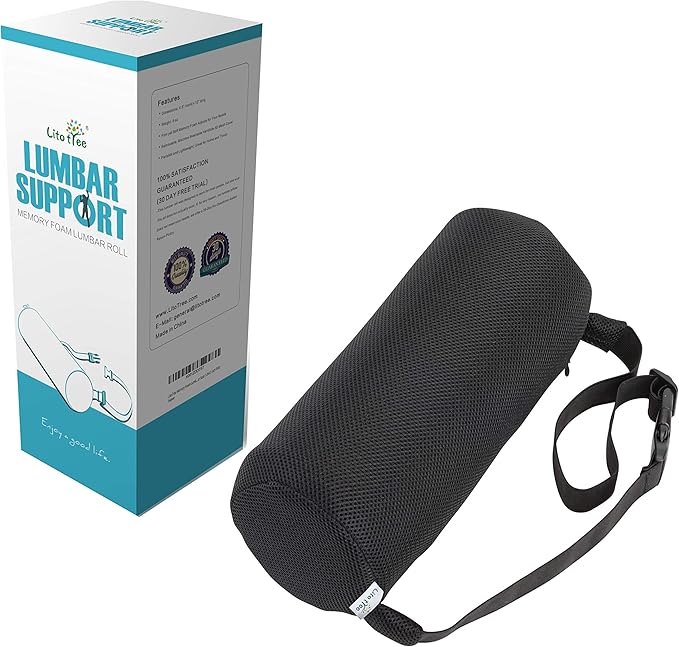 Lumbar Roll for Back Support - 100% Memory Foam - Optimized Firmness - 11 Inches Long with 4.5 Inches Diameter - Breathable Mesh Pillow Cover - for Comfortable Alignment and Support