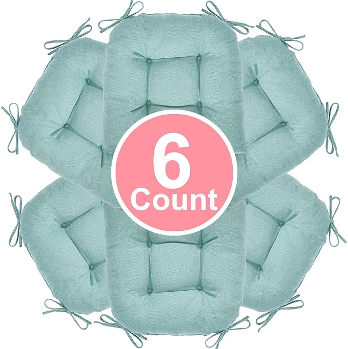 Chair Cushion, Chair Cushions for Dining Chairs, Chair Pads and Mat with Ties for Indoor Kitchen Seat and Desk (Aqua Blue, 6 Count - 17 x 16 in)