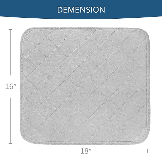 Waterproof Chair Pads for Incontinence 18" x 16", 2 Pack Non Slip Absorbent Wheelchair Reusable Seat Protector, Washable Seat Covers for Chairs, Gray