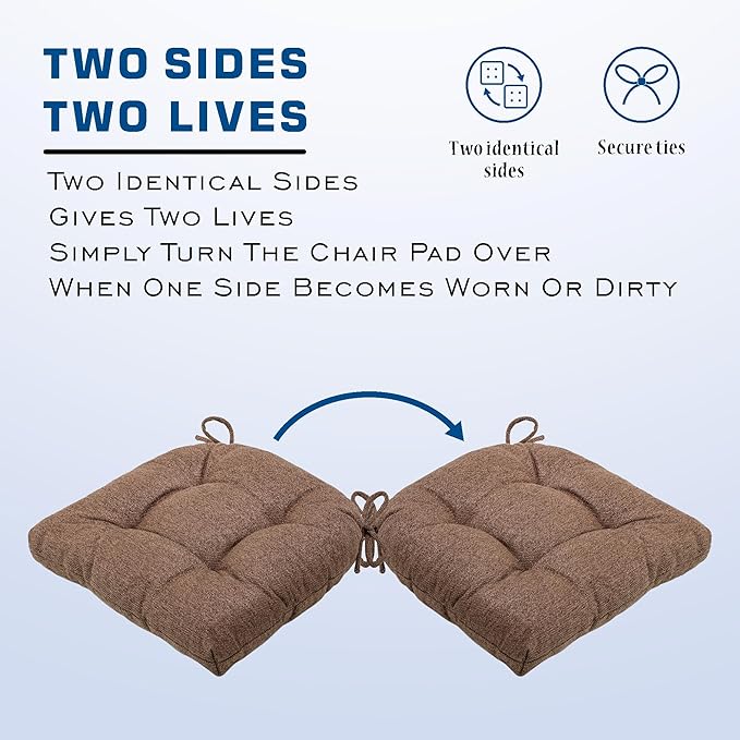 SQUARE MOON D-Shaped 3" Thick Chair Cushions, Chair Pads for Dining Chairs and Kitchen Chairs, Indoor Dining Room Seat Cushions with Ties, Machine Washable, 17" x 16" x 3", 4/Pack, Dark Coffee