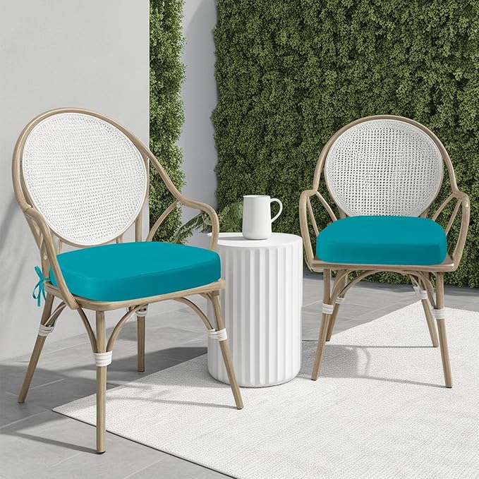 idee-home Outdoor Chair Cushions Set of 2, 17" x 17" Thick D-Shaped Patio Furniture Outdoor Seat Cushions Waterproof with Ties, Dining Pads
