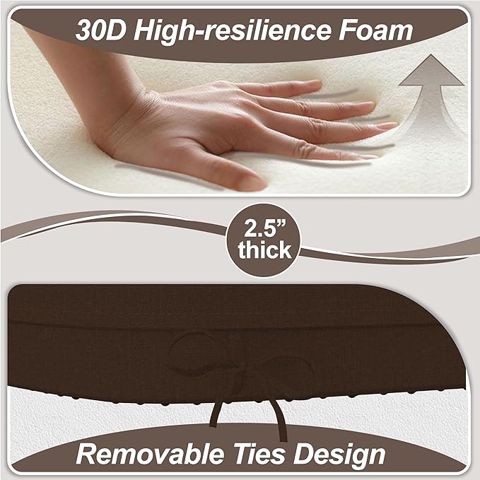 17'' x 16'' x 2.5"Thick Chair Cushions for Dining Chairs, 8 Pack WaterProof Easy Clean Kitchen Chair Pads with Ties and Non-Slip Backing - 30D High Elastic Foam Soft Kitchen Chair Cushions