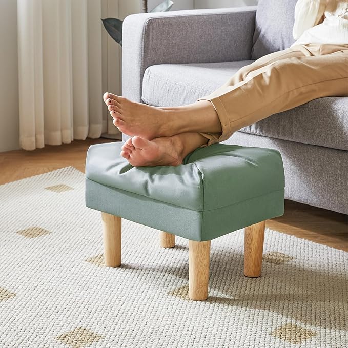 YMYNY Small Footstool Ottoman, Faux Leather Footrest with Sponge Padded Seat, Step Stool for Sofa, Bedroom, Living Room, Entryway, Modern Change Shoes Stool 15.75"D × 11.42"W×12.6"H Green UHBD040GR