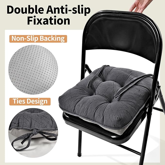 Marble Pattern 3" Chair Cushion for Dining Chair, Filling Bite-Size Memory Foam U-Shaped Seat Cushions for Kitchen Chairs, Non-Slip Indoor Chair Pad with Ties, 1 PCS, Grey
