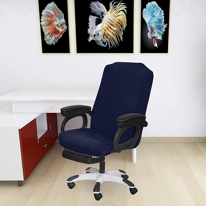 SARAFLORA Office Chair Cover- Large, Navy- Removable Computer Chair Covers for Office Chair with Zipper for Universal Rotating Chair Desk Chair Cover High Back Chairs Seat Washable Protector for Pets