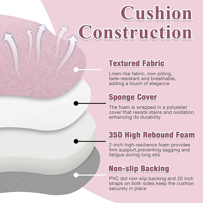 4 Pack Dusty Pink Winsor Chair Cushions with Ties, Dining Kitchen Chair Seat Pads Non Slip Removable Washable Cover 17"x16"