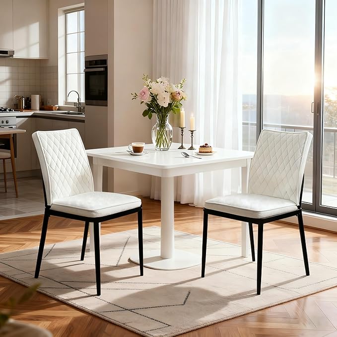 Lightdot Dining Chairs Set of 2, Velvet Comfortable Seats, Mid-Century Modern Living Room Chairs, Upholstered Kitchen Chairs with Wooden Legs and Padded Seat for Bedroom Office, Easy Assembly, Beige