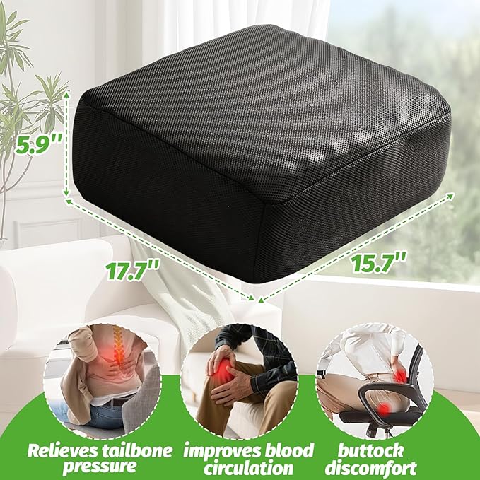 5.9" Extra Thick Chair Cushions, Office Chair Booster Seat Cushion 17.7x15.7x5.9 Inch Foam Recliner Cushions with Zipper Removable Mesh Fabric Cover