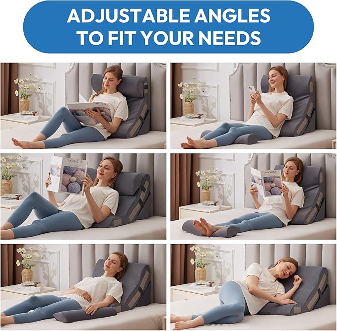 Ahpmeoa 3PCS Wedge Pillow Set for After Surgery, Back Pillow for Bed Sitting up, 10-in-1 Foam Wedge Pillow for Acid Reflux & Back Pain Relief, Post Surgery Pillow for GERD & Snoring, Plush Grey
