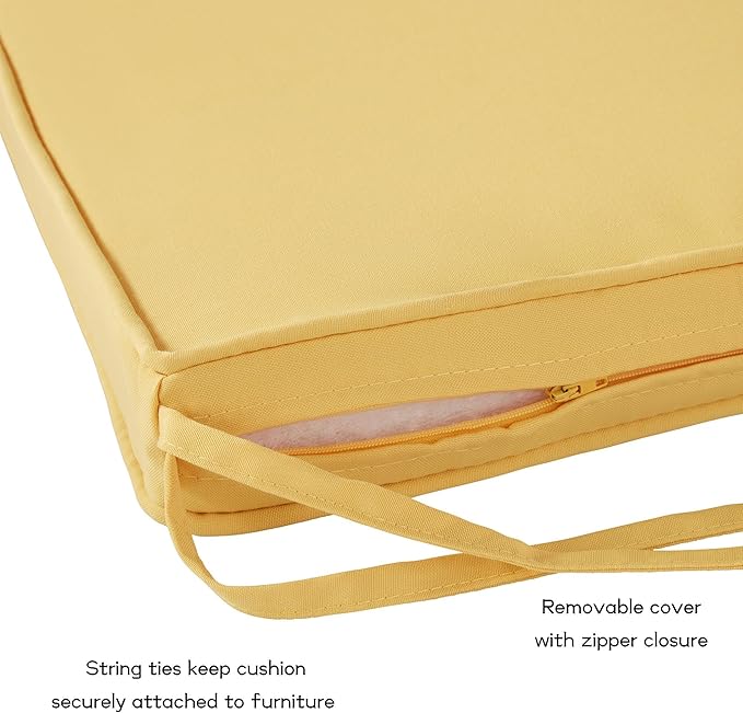 Outdoor 18 inch Square Patio Dining Chair Pads – Comfortable Fiber-Filled Seat Cushions with Ties, Reversible Polyester Fabric - Sunbeam, Set of 2