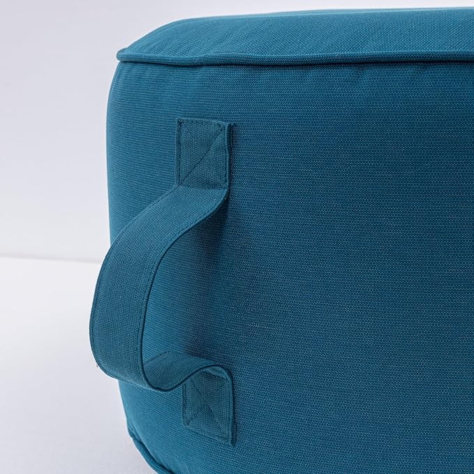 QILLOWAY Inflatable Outdoor Ottoman for Patio, Waterproof Round Pouf, Inflatable Foot Rest, Outdoor Footstool for Poolside, Garden，Camping,All Peacock Blue