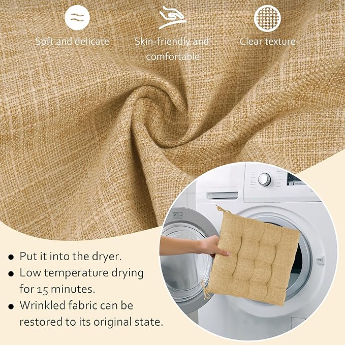 ELFJOY Rocking Chair Cushion Large Rocking Chair Pads with Ties Premium Linen High Back and Seat Cushion 2 Piece Set Linen Yellow