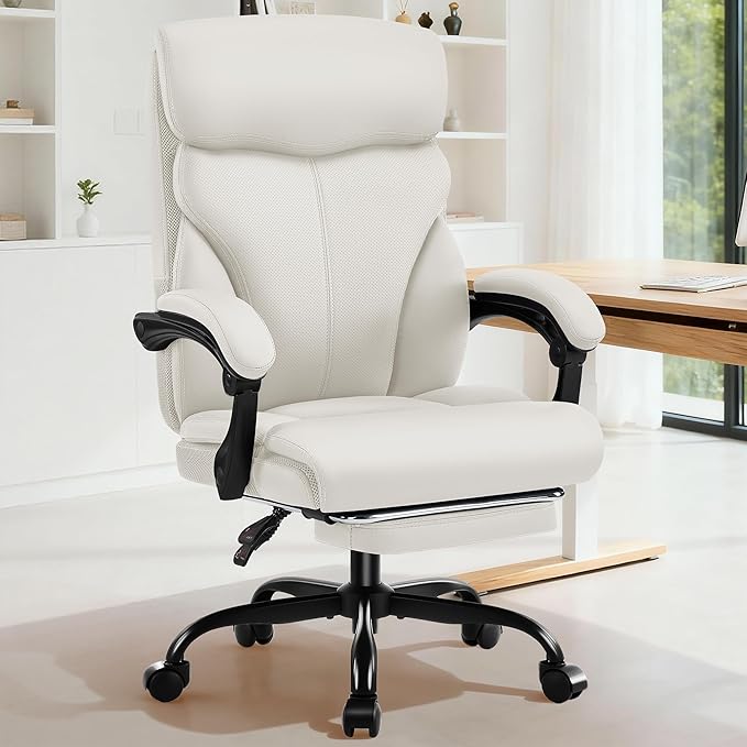 AreShark Office Chair - Ergonomic Comfortable High Back Computer Desk Chair with Foot Rest - Executive Breathable Swivel Rolling Reclining Leather Chair with Lumbar Support for Home Gaming Relaxing