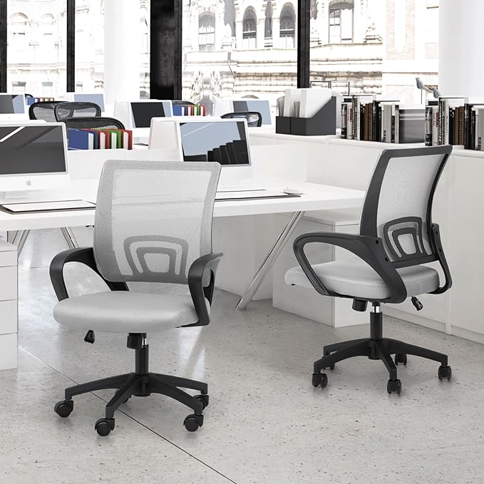 MoNiBloom Mesh Office Chair, Ergonomic Computer Chair for Adults, Rolling Swivel Mid-Back Desk Chair with Lumbar Support, Comfy Armrest for Home Office, Gaming, Light Gray 10 Pack